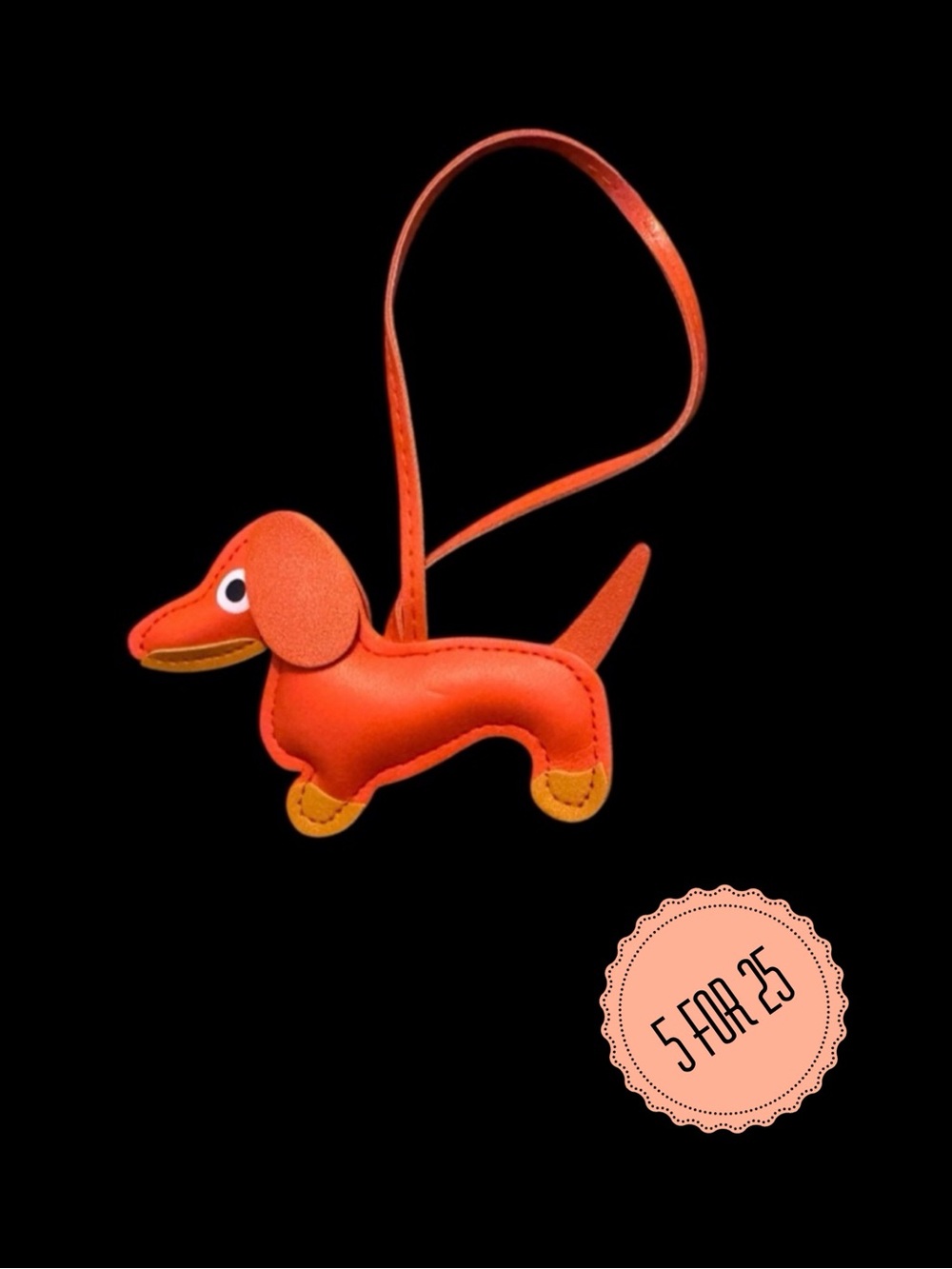Leather Dachshund Dog Bag Charm Orange Wiener Pup